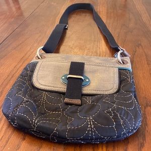 Fossil crossbody embroidered purse, black and grey
